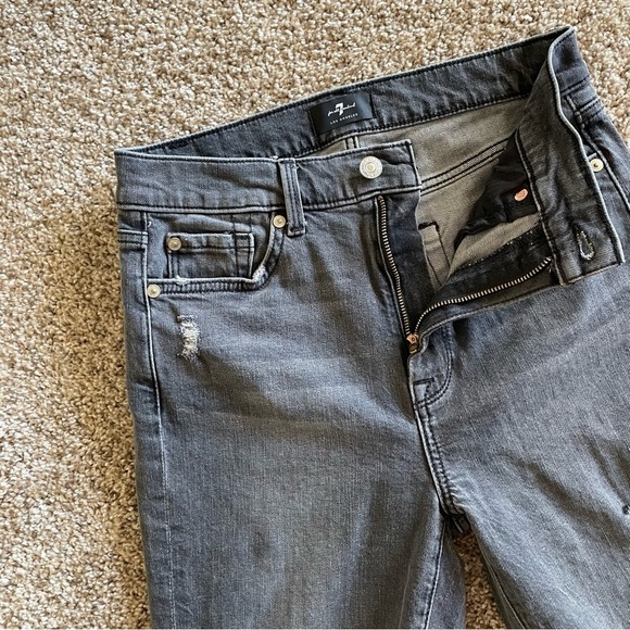 7 For All Mankind High Waist Ankle Skinny Jeans Women’s 27 Washed Gray Black - Picture 6 of 16